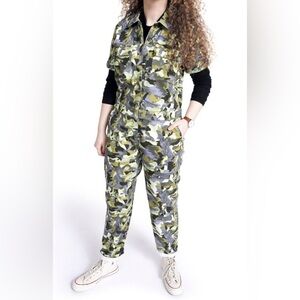 BP + Wildfang Sz 1X Camo Green and Yellow Patterned Jumpsuit NEW WITH TAG
